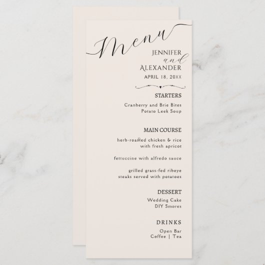 Flat Menu Minimalistische moderne kalligrafie, bru (Voorkant / Achterkant)