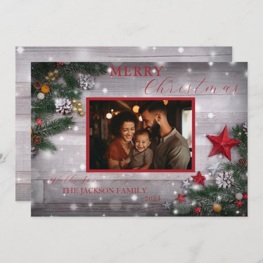 Flat Merry Christmas Kaart met foto en envelop (Voorkant / Achterkant)