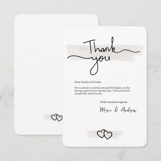 Flat Minimalistic Thank You Card With Hearts Bedankkaart (Voorkant / Achterkant)