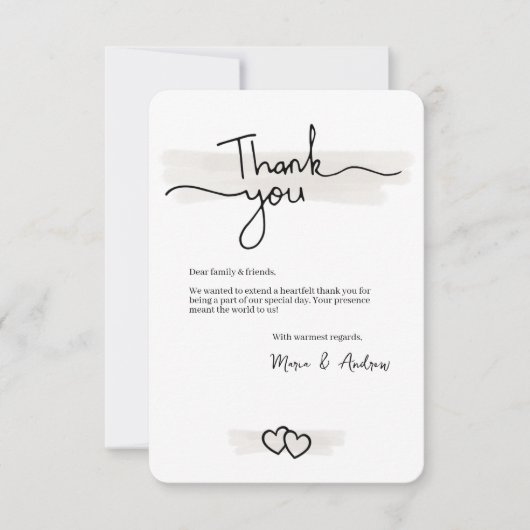 Flat Minimalistic Thank You Card With Hearts Bedankkaart (Voorkant)