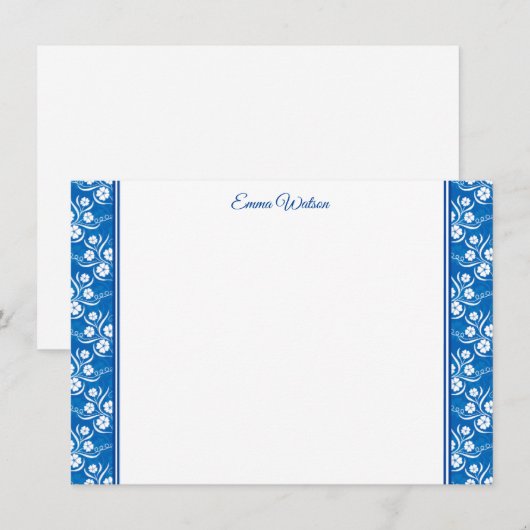 Flat Note Card-Blue Floral Notitiekaartje (Voorkant / Achterkant)