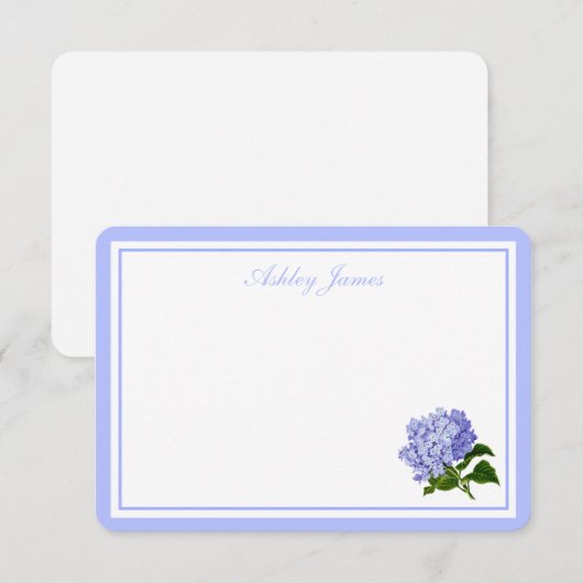 Flat Note Card-Blue Hydrangea Notitiekaartje (Voorkant / Achterkant)