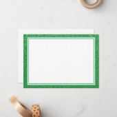 Flat Note Card-Green Glitter Border Notitiekaartje (Voorkant / Achterkant in situ)
