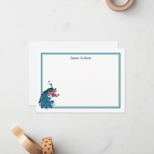 Flat Note Card-Peacock Notitiekaartje (Voorkant / Achterkant in situ)