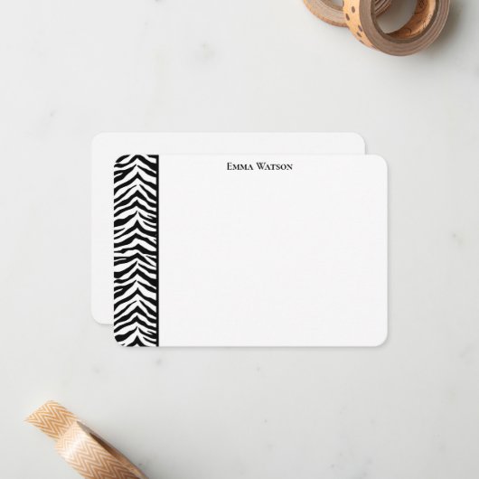 Flat Note Card-Zebra afdrukken Notitiekaartje (Voorkant / Achterkant in situ)