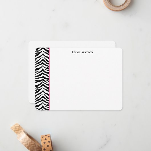 Flat Note Card-Zebra afdrukken Notitiekaartje (Voorkant / Achterkant in situ)