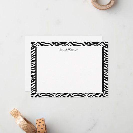 Flat Note Card-Zebra afdrukken Notitiekaartje (Voorkant / Achterkant in situ)