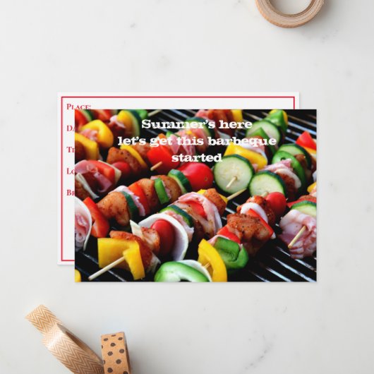 Flat Note Kaart-Barbeque Invite Notitiekaartje (Voorkant / Achterkant in situ)