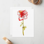 Flat Note Kaart Roos Waterverf en inkt Notitiekaartje (Voorkant / Achterkant in situ)
