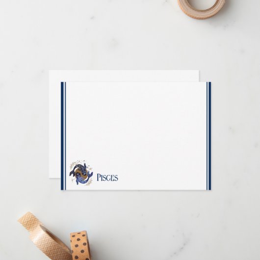 Flat Note Kaart-Zodiac Pisces Notitiekaartje (Voorkant / Achterkant in situ)