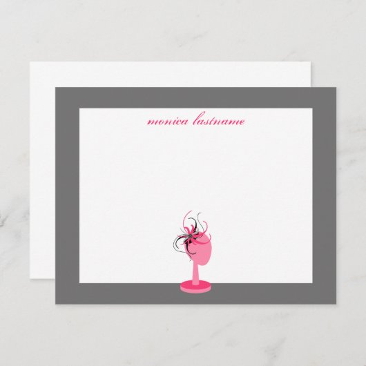 Flat Notecard - Roze en zwarte fascinator Notitiekaartje (Voorkant / Achterkant)