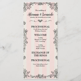 Flat Paris Chic Roze Strepen Wedding Programmakaart