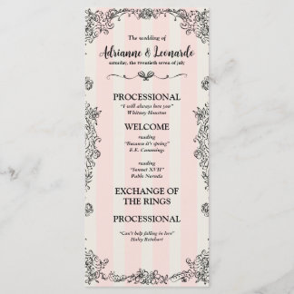 Flat Paris Chic Roze Strepen Wedding Programmakaart