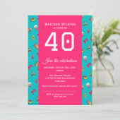 Flat Party Invitation - Hot Pink 90's retro plezie Kaart (Staand voorkant)