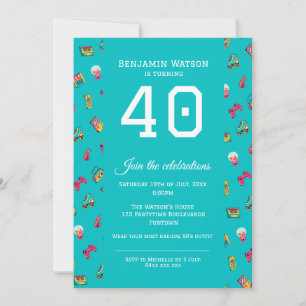 Flat Party Invitation - Iconische 90's retro fun b Kaart