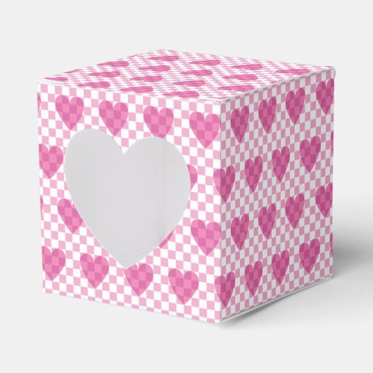 Flat Pink Heart Check Happy Valentine's Day Bedankdoosjes (Voorkant Zijde)