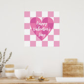 Flat Pink Heart Check Happy Valentine's Day Poster (Keuken)
