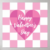 Flat Pink Heart Check Happy Valentine's Day Poster (Voorkant)