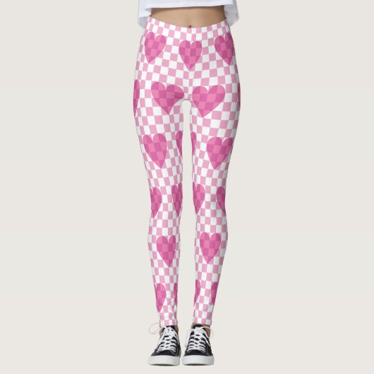 Flat Pink Heart Check patroon Leggings (Voorkant)