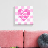 Flat Pink Heart Checkered Happy Valentine's Day Canvas Afdruk (Insitu (Woonkamer))