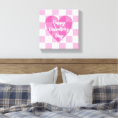 Flat Pink Heart Checkered Happy Valentine's Day Canvas Afdruk (Insitu (Slaapkamer))