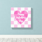 Flat Pink Heart Checkered Happy Valentine's Day Canvas Afdruk (Insitu (Houten vloer))