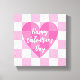 Flat Pink Heart Checkered Happy Valentine's Day Canvas Afdruk