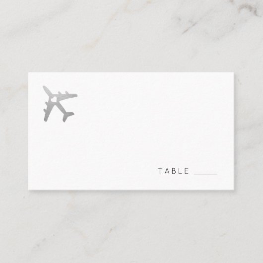 Flat Place Card met Silver Travel Theme Airplane Plaatskaartje (Voorkant)