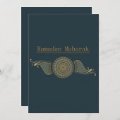 Flat Ramadan Mubarak Card Forest Green & Gold Feestdagenkaart (Voorkant / Achterkant)