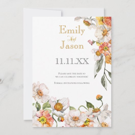 Flat Save The Date Kaart Aangepaste foto floral (Achterkant)