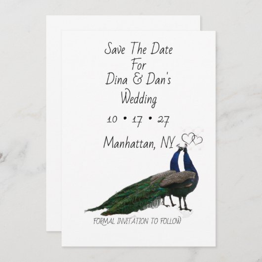 Flat Save The Date Kaart met Pauw Paar (Voorkant / Achterkant)