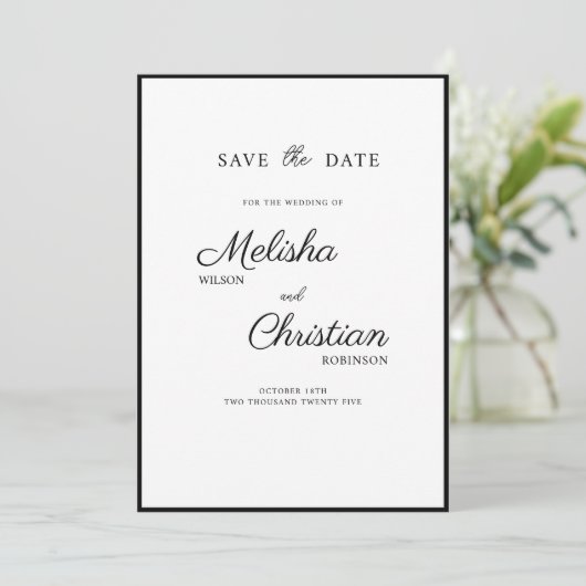 Flat Save The Date kaart voor een bruiloft. (Staand voorkant)