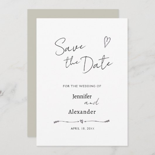 Flat Save The Date kaart voor een bruiloft. (Voorkant / Achterkant)