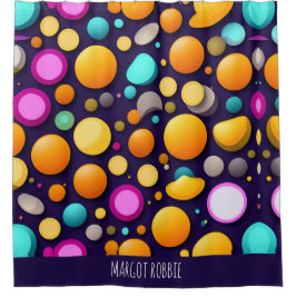 Flat Smile Circles Sinaasappel Blauw Retro Patroon Douchegordijn