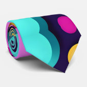 Flat Smile Circles Sinaasappel Blauw Retro Patroon Stropdas (Opgerold)