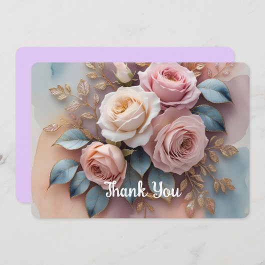 Flat Thank You Card met bloemen achtergrond Bedankkaart (Voorkant / Achterkant)