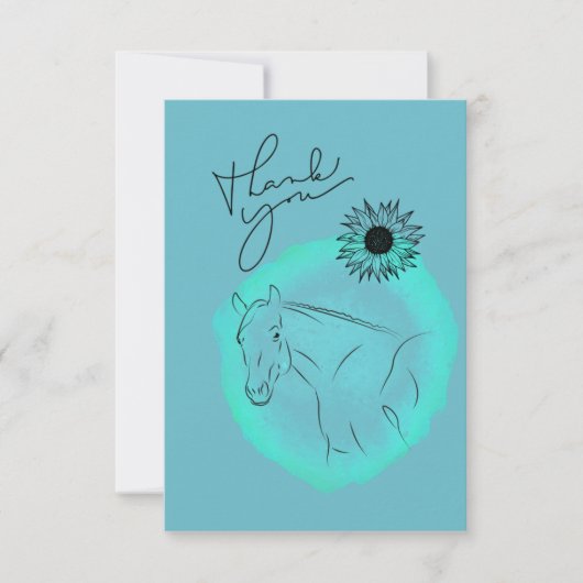 Flat Thank You Card, paard dan jij, turquoise Bedankkaart (Voorkant)