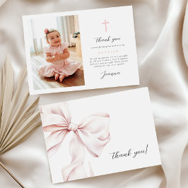Flat Thank You Card Pink Bow With Photo Bedankkaart