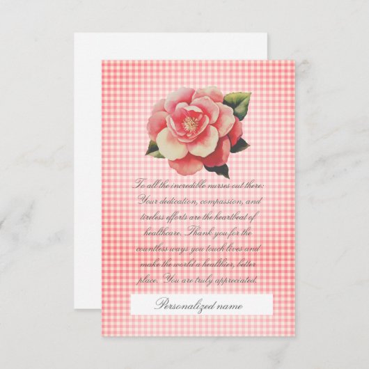 Flat Thank You Card roze gingham Bedankkaart (Voorkant / Achterkant)