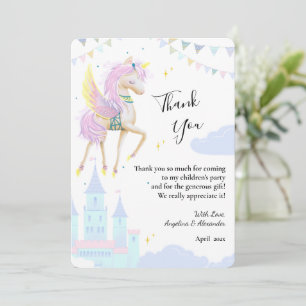 Flat Thank You Card voor Baby shower met Eenhoorn. Bedankkaart