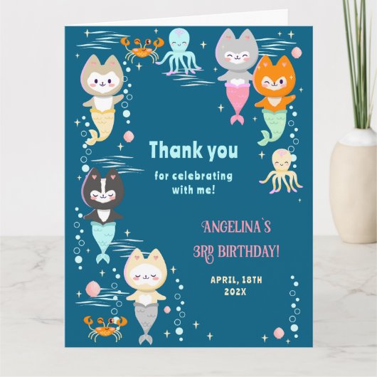 Flat Thank You Card voor de 3e verjaardag. Bedankkaart (Voorkant)