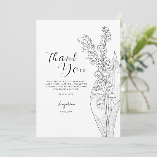 Flat Thank You Card voor een bruidsdouche. Bedankkaart (Staand voorkant)