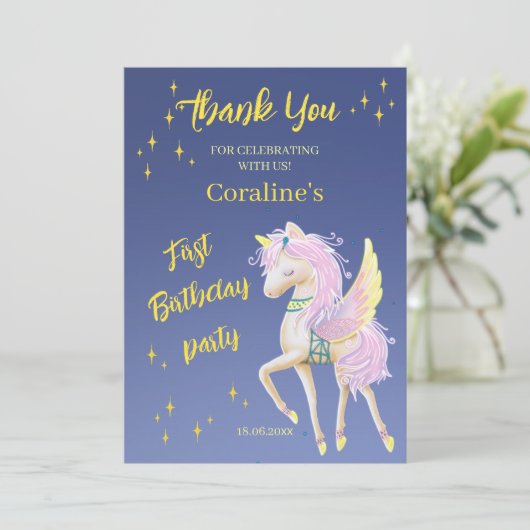 Flat Thank You Card voor je eerste verjaardag Bedankkaart (Staand voorkant)