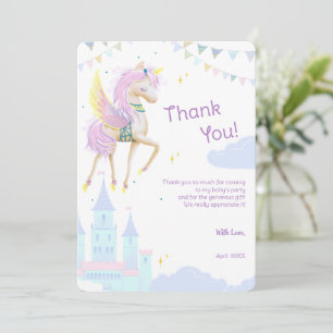 Flat Thank You Card voor Verjaardag met Eenhoorn. Bedankkaart