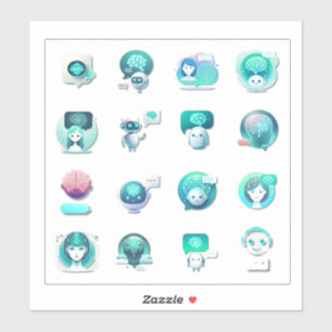 Flat Vector Collage of AI Assistant Illustrations Sticker