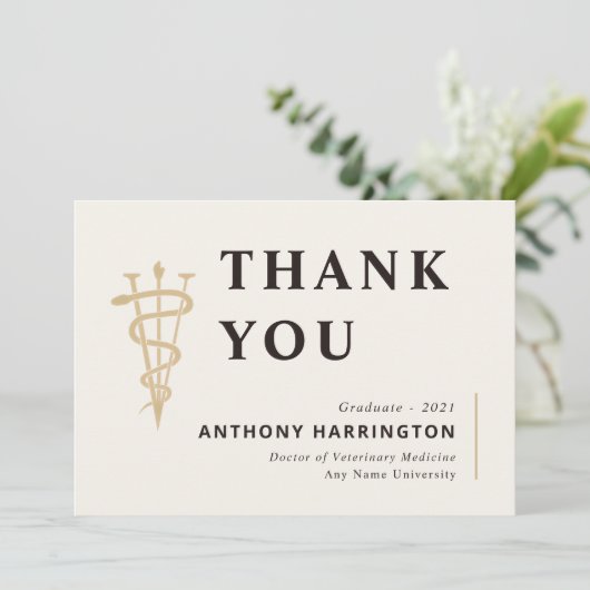 Flat Veterinary Symbool Black Gold Bedankkaart (Staand voorkant)