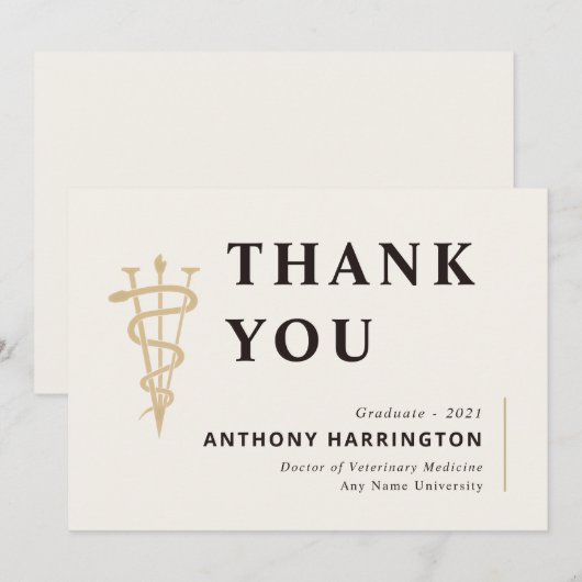 Flat Veterinary Symbool Black Gold Bedankkaart (Voorkant / Achterkant)
