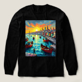 flat waves, crowds, boats, city Tri-Blend shirt (Voorkant)