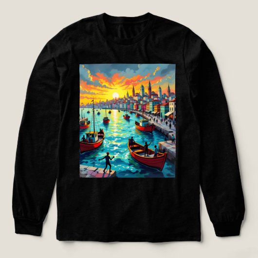 flat waves, crowds, boats, city Tri-Blend shirt (Voorkant)