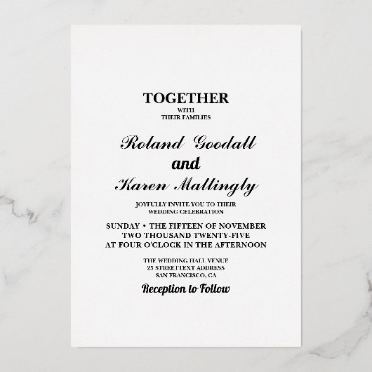 Flat Wedding Folie Uitnodiging (Voorkant)